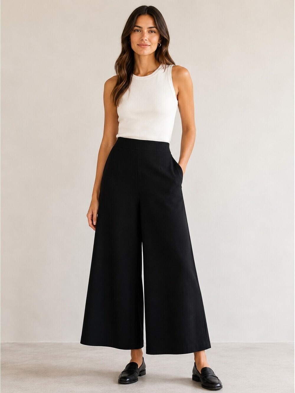 Future Collective Black Wide Leg Knit Culotte Pants XS High Rise Minimalist